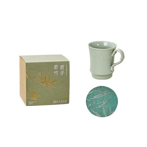 苏州博物馆君子若竹竹节杯与杯垫套装越窑青瓷茶杯套装礼品