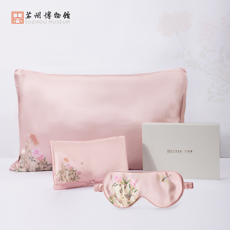 苏州博物馆 太湖雪联名真丝旅行套装桑蚕丝真丝眼罩枕套国风礼物