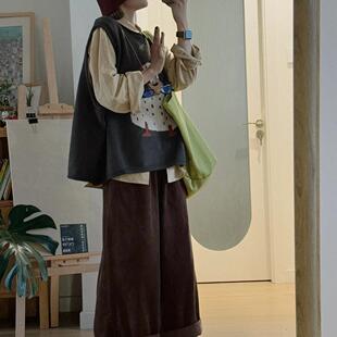 胖薯大码 针织女士毛衣V领宽松学院风马夹 马甲背心外套秋外搭新款