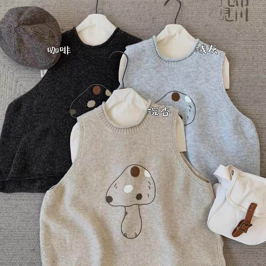 胖薯大码日系正品手工蘑菇马甲冬新款森系文艺复古百搭毛衣马夹潮