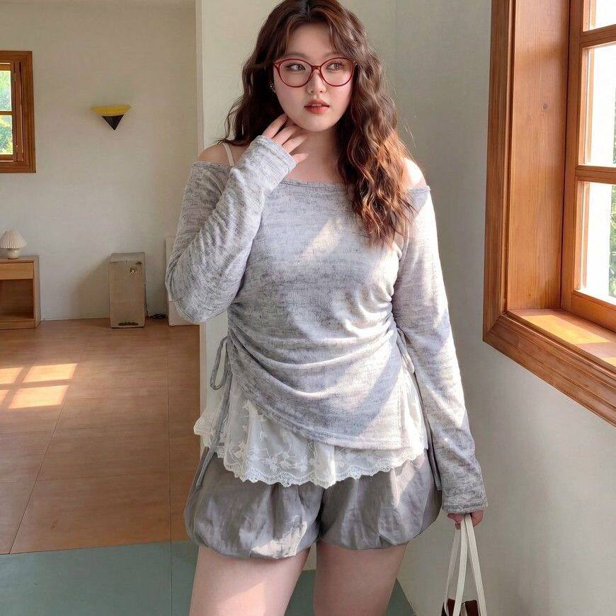 胖薯大码女韩系防晒抽绳罩衫蕾丝吊带花苞短裙夏季巨好看三件套装图片