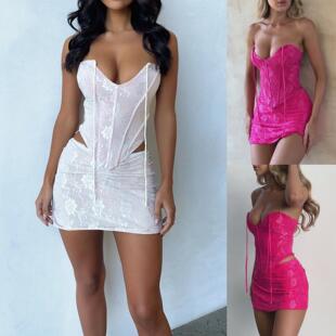 New Top Sexy Spicy Girl Short Skirt Two Piece Set for Women