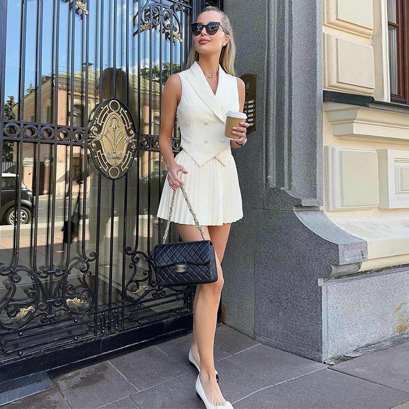 2024 Irregular top pleated skirt casual set