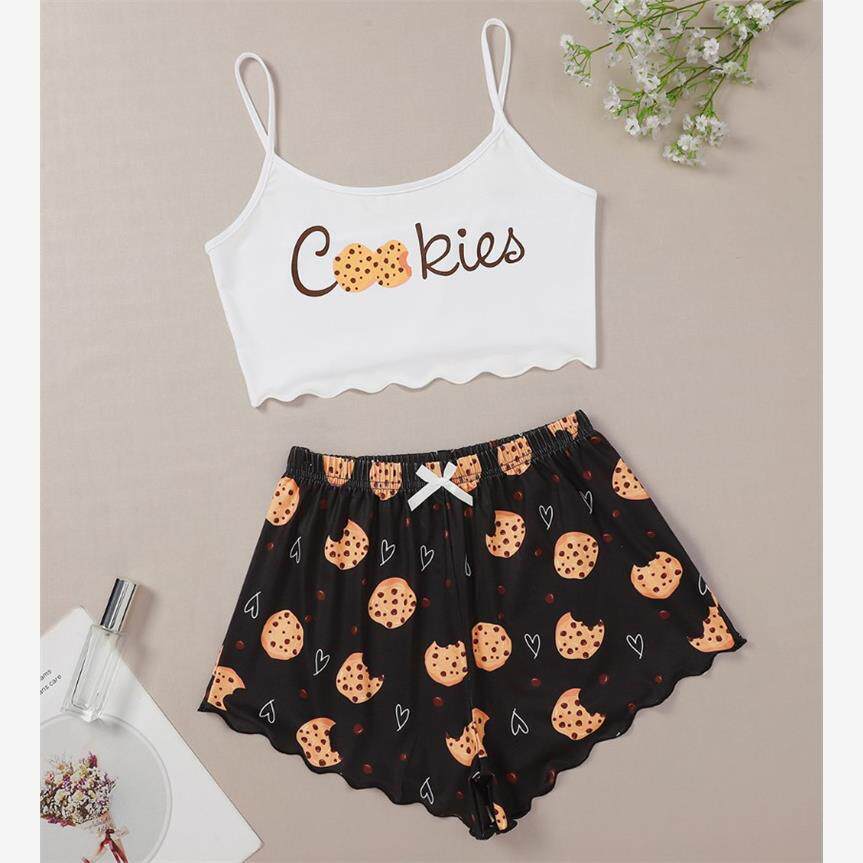 2022 Women's sling printed casual home wear pajamas set