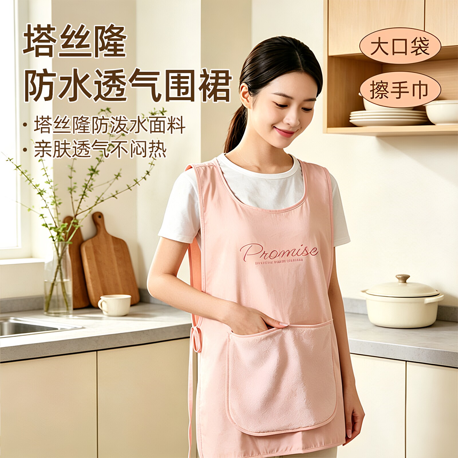 塔丝隆防水透气围裙厨房家用2026新款做饭半身防水防油女夏季薄款