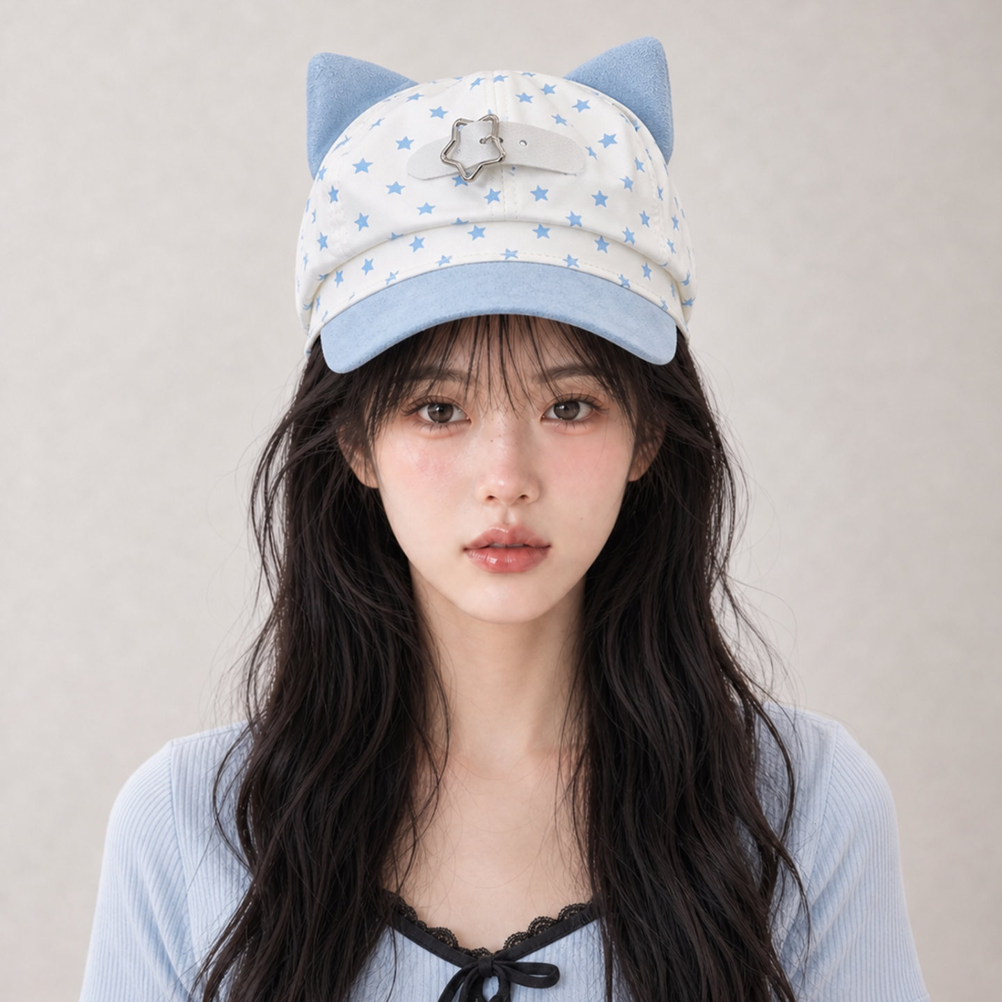 韩系甜酷猫耳星星棒球帽女