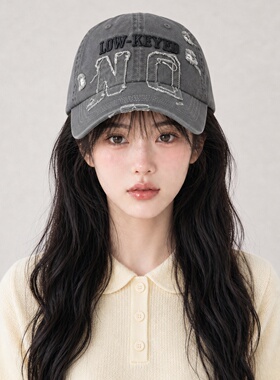 复古美式破洞字母棒球帽女显脸小