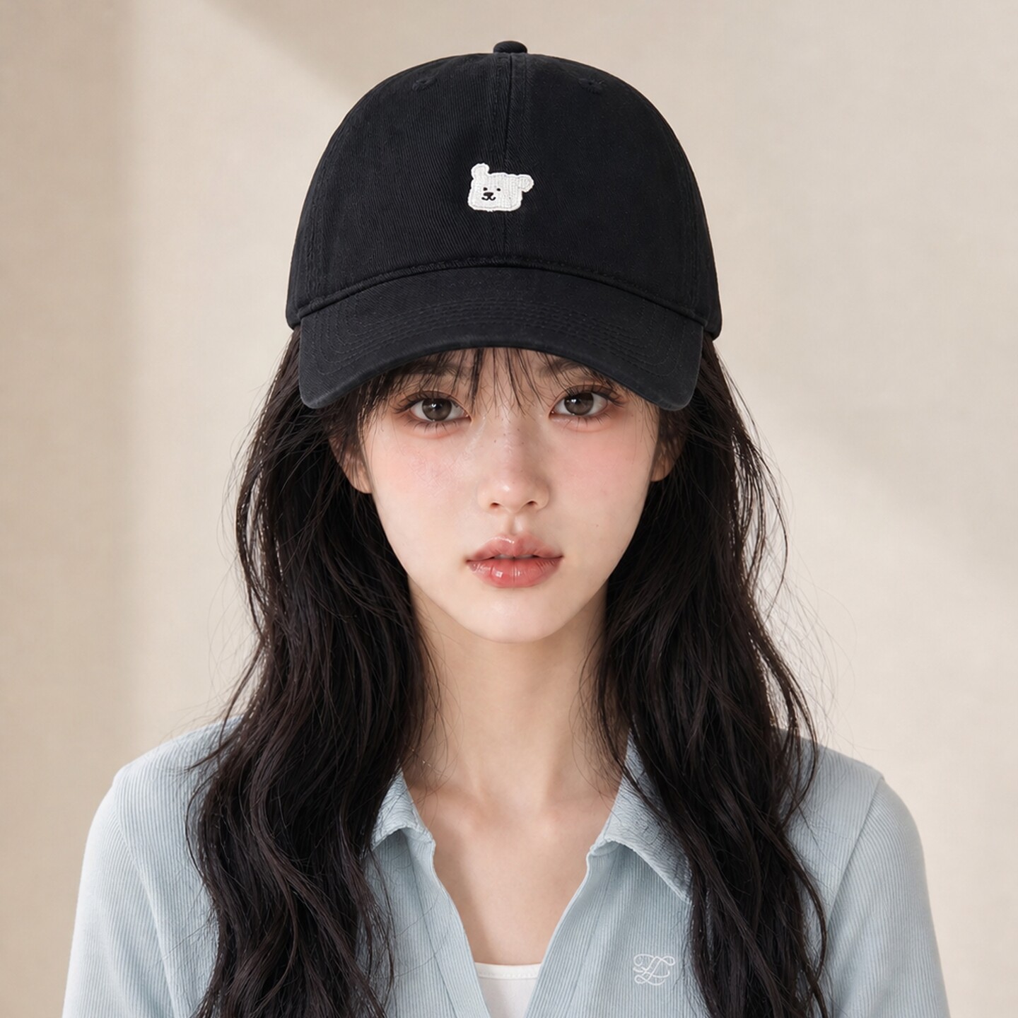 小熊刺绣显脸小棒球帽女大头围