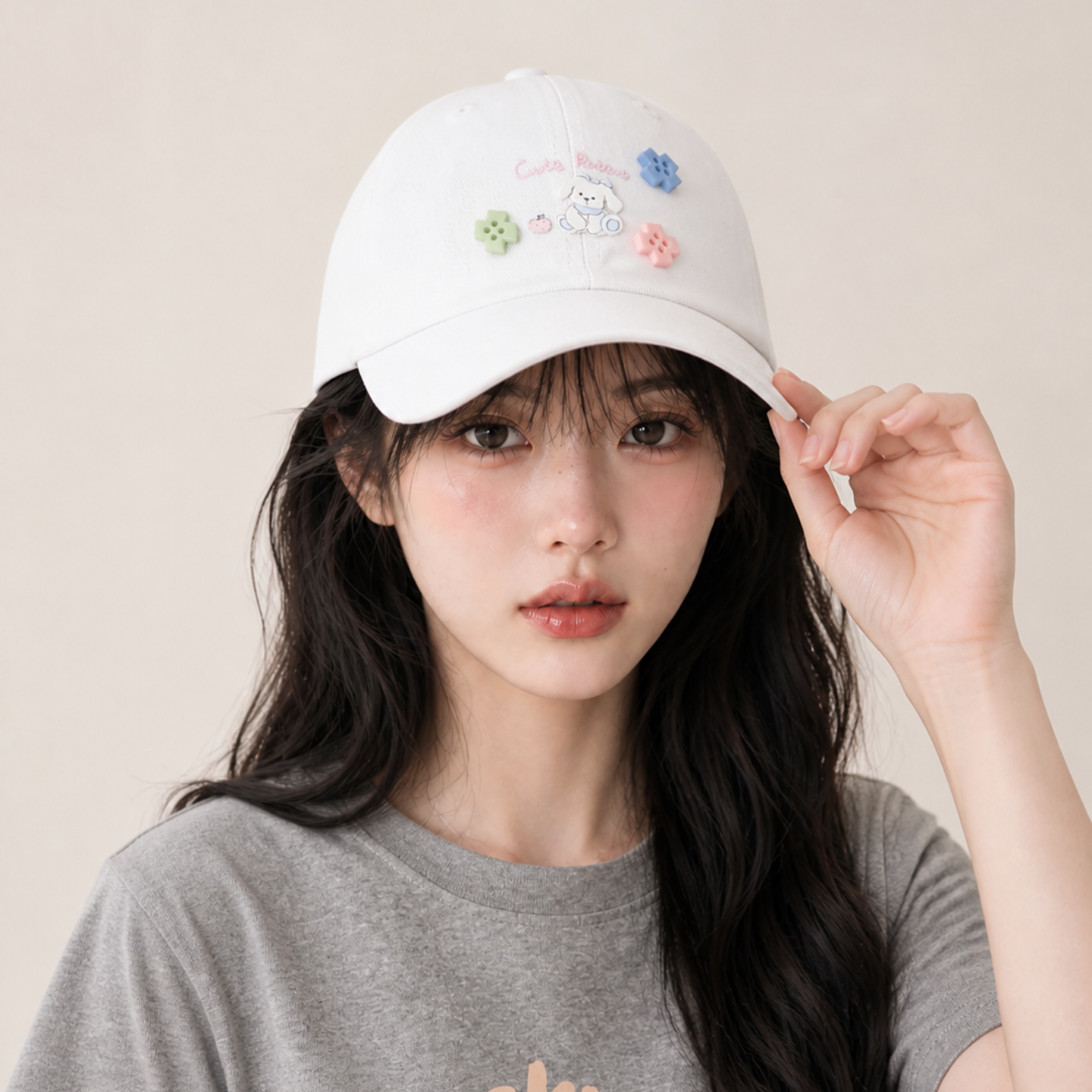 可爱小狗贴花遮阳显脸小鸭舌帽女
