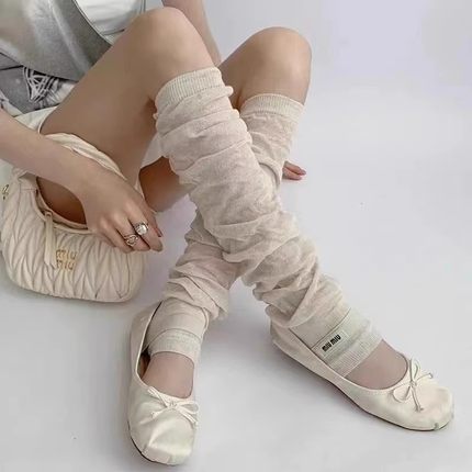 踩脚堆堆袜套女夏天防蚊过膝长筒腿套灰色格雷系靴袜瑜伽护膝棉袜