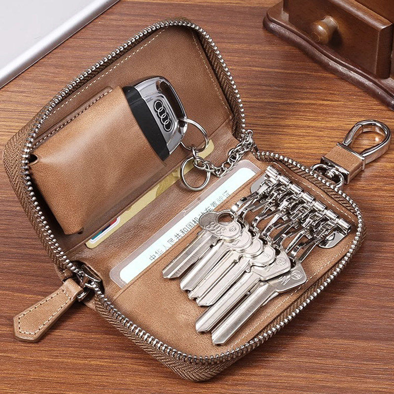 钥匙包男款新款真皮质感大容量锁匙收纳包2025复古腰挂拉链钥匙包