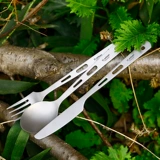 Tiartisan Outdoor Dailware Pure Titanium Knife Fork Spoon Multi -функция трехэтажная набор дикого лагеря Wild Picnic Titanium Titanium Titanium Spoon Fork