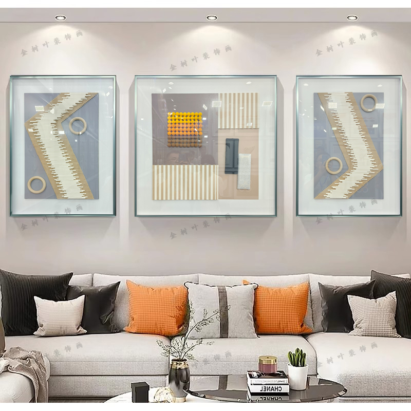 现代简约客厅装饰画沙发背景墙挂画轻奢高级感三联画图片