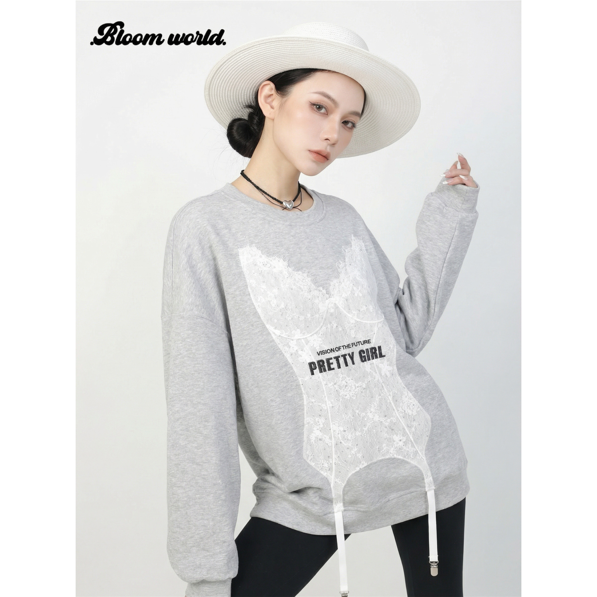 BW 慵懒风miu系卫衣款休闲长袖宽松圆领上衣女都市栗人穿搭