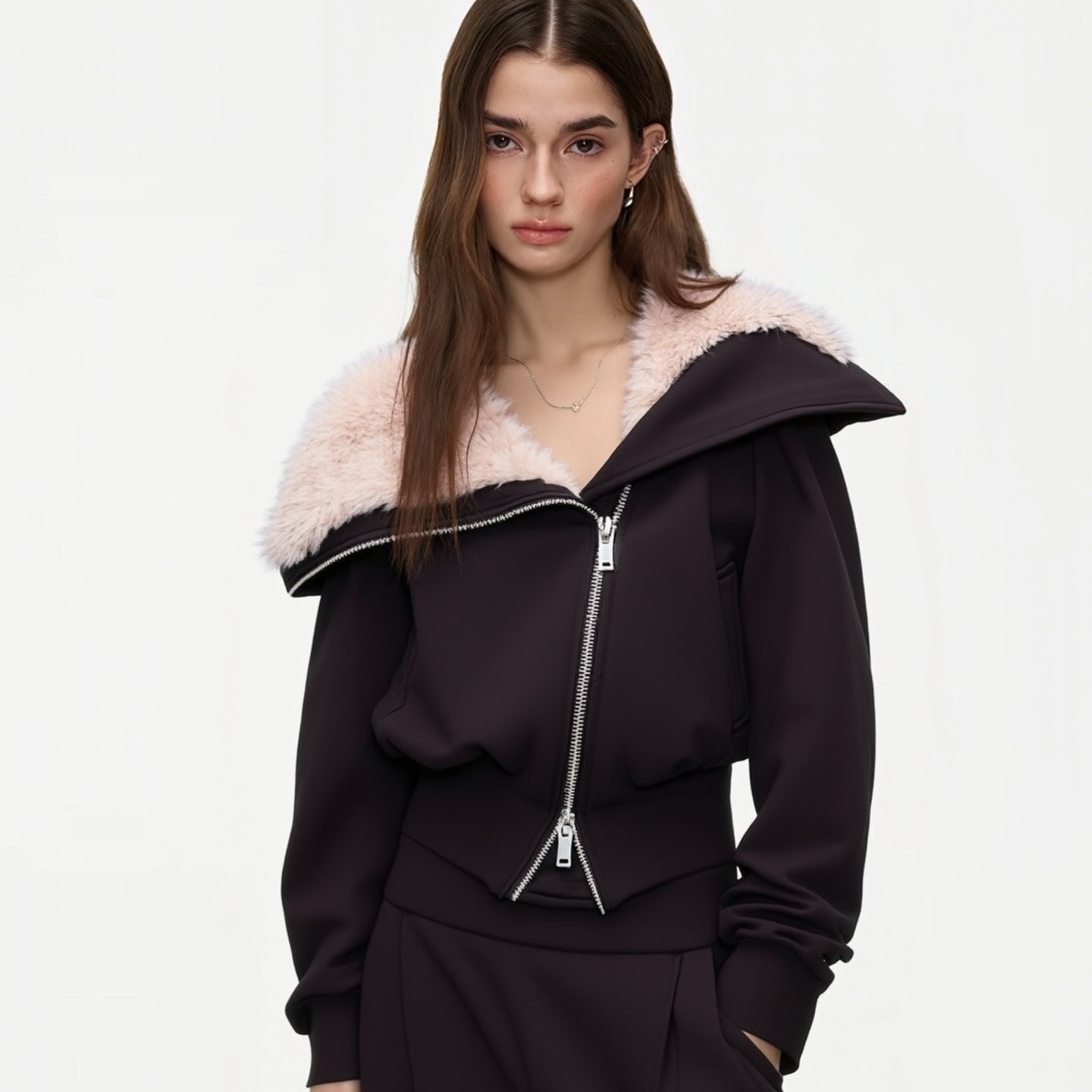 BW秋冬质感穿搭实穿主义运动风卫衣卫裤套装加绒加厚重磅女酱紫色