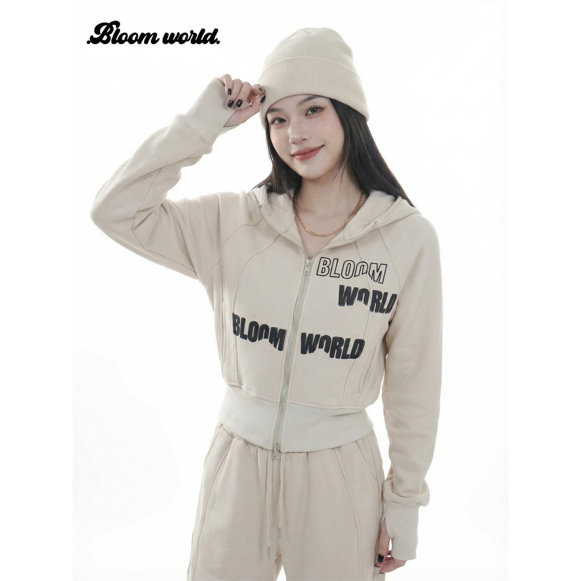 BW 重磅加绒短款连帽卫衣卫裤休闲套装两件套女舒适极简主义穿搭,女装/女士精品,时尚套装,淘宝优惠券,粉丝福利购,淘宝优惠卷