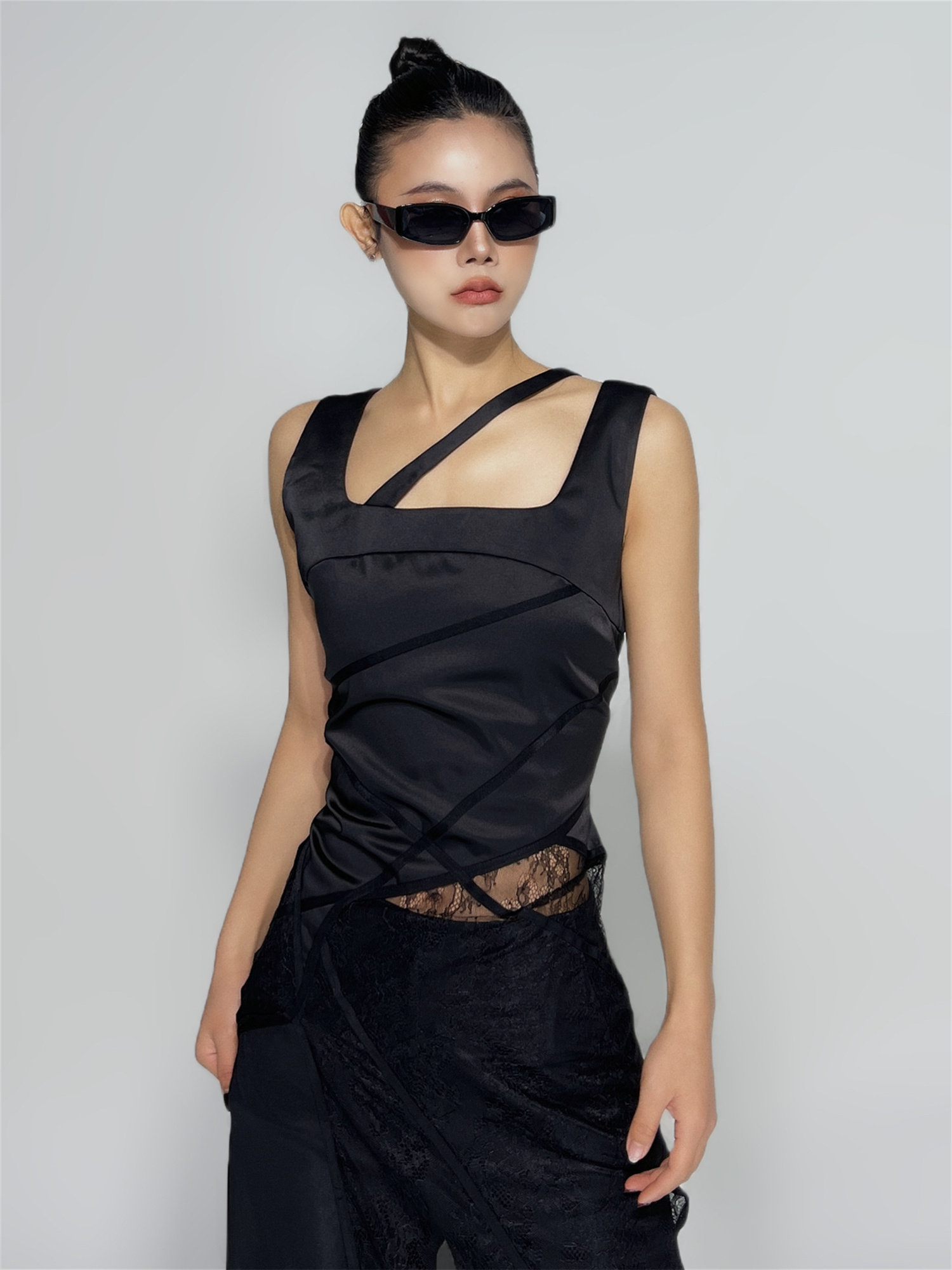 bw法式中长款背心裙黑色女夏季新款高级感蕾丝背心吊带连衣裙显瘦