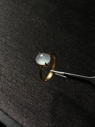 危地马拉翡翠天然A货翡翠戒指冰种蓝水翡翠蛋面925银镶戒指