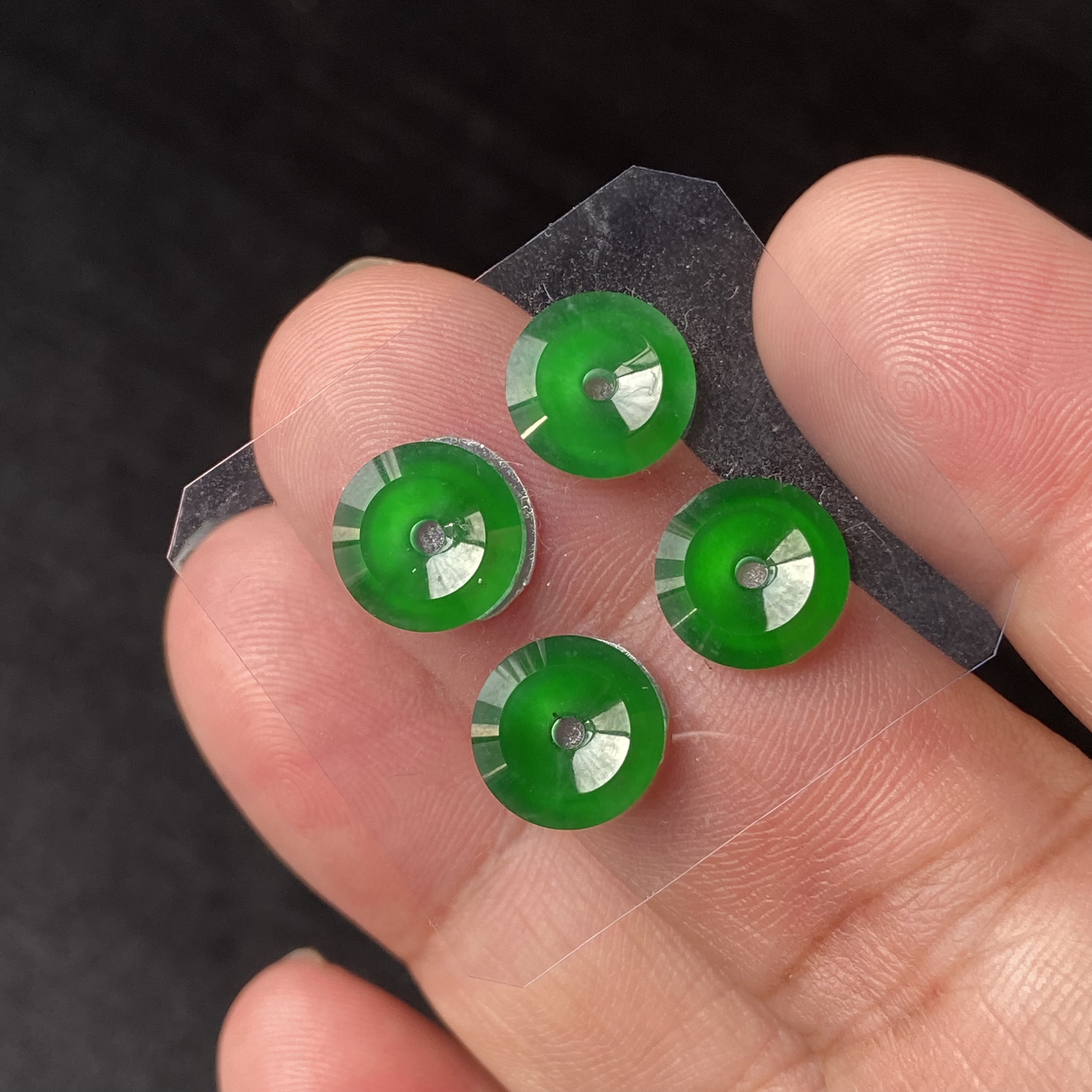 危地马拉翡翠冰种满绿甜甜圈辣绿色平安扣裸石一对卡10mm左右包邮