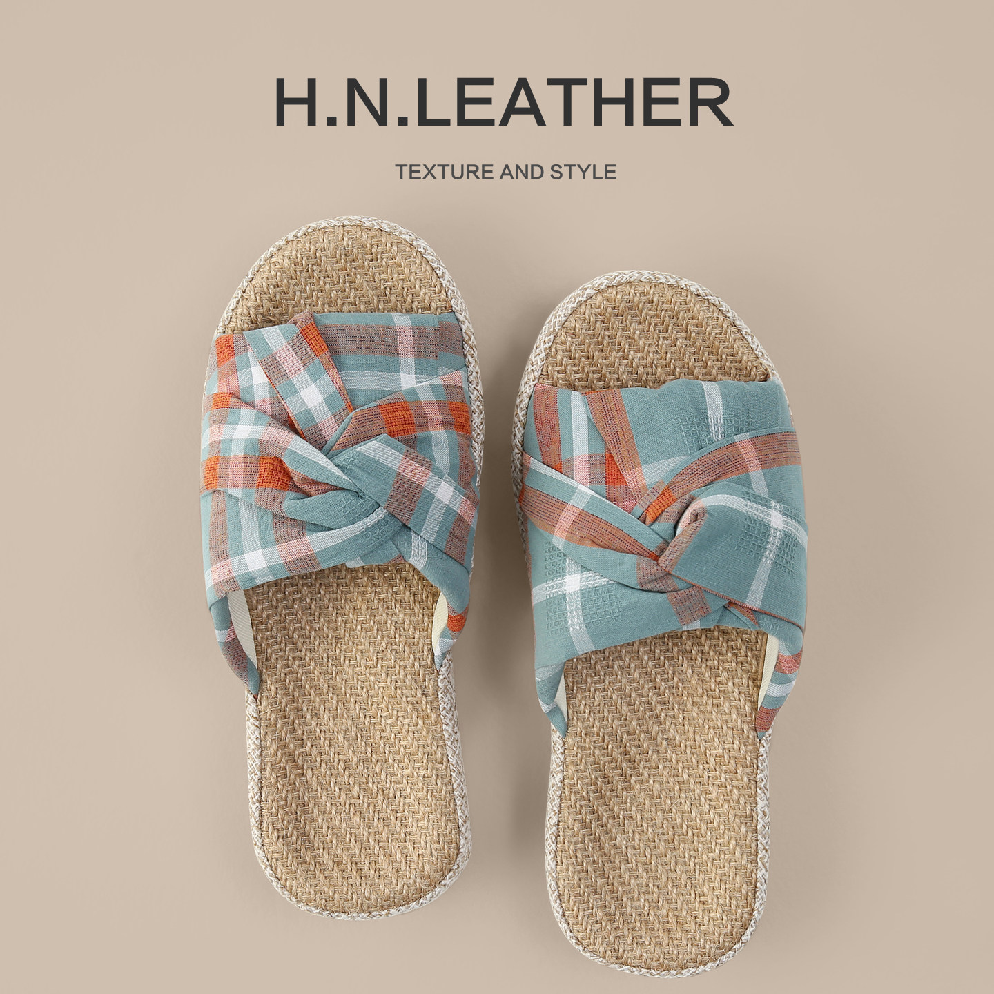 带足弓透气亚麻格子凉拖鞋女居家室内防滑蝴蝶结四季凉拖不闷脚款