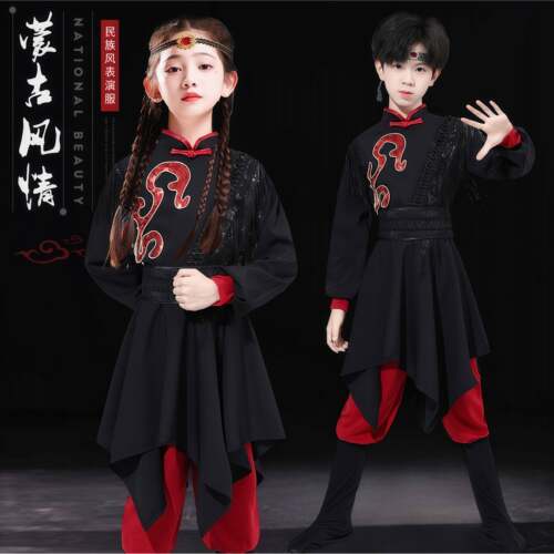 新款儿童蒙古族服装白马筷子舞舞蹈演出服男女童现代舞艺考练功服