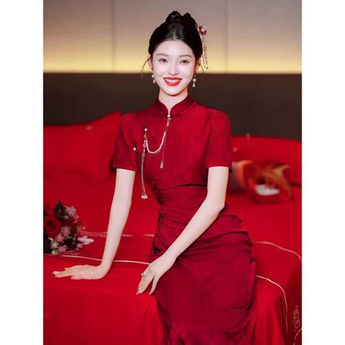 旗袍敬酒服2026新款新娘小个子订婚可穿日常轻礼服裙子出阁宴夏季