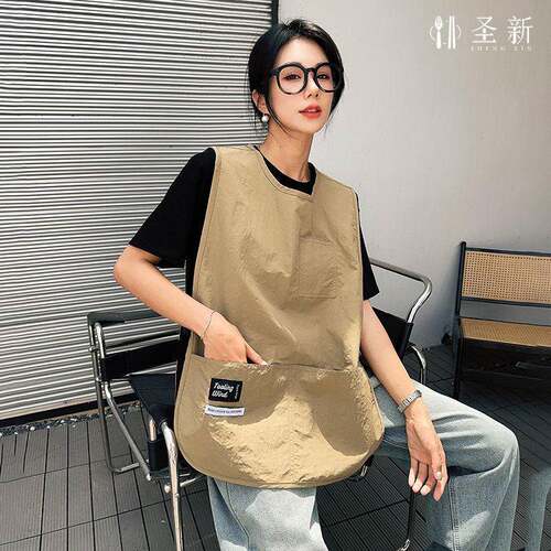 咖啡师工作服马甲式围裙防水防油高级美发师奶茶理髲店烘焙工作服