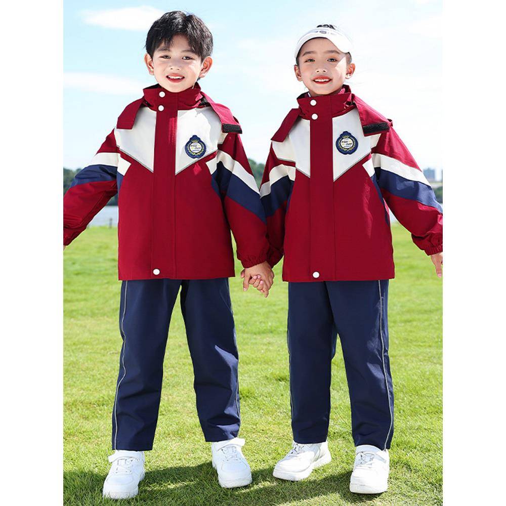 小学生冲锋衣校服三件套班服幼儿园园服春秋红色运动秋冬装学院风