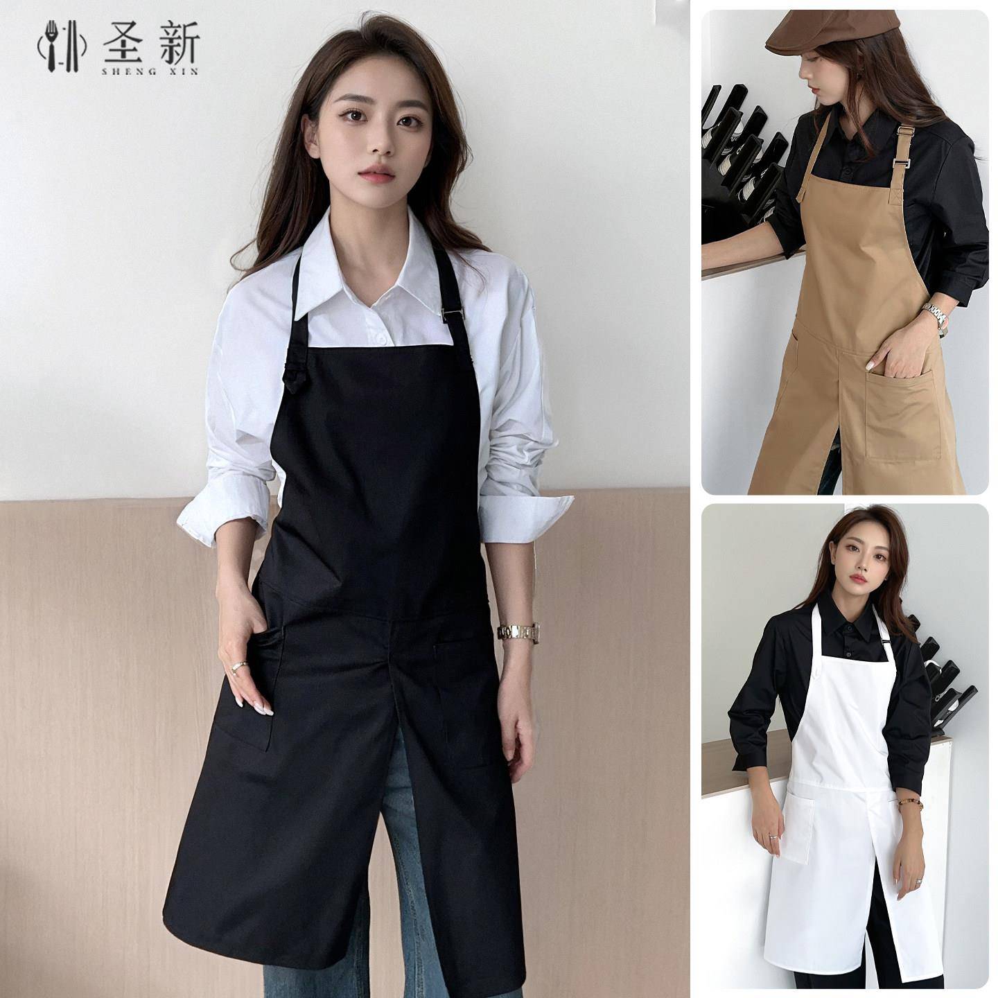 挂颈围裙82厘米开叉长围裙咖啡店奶茶店服务员围裙女围腰LOGO定制