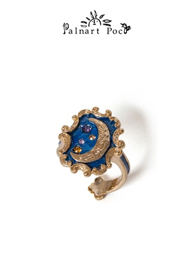 Palnart poc画框蓝色月亮夸张设计感女轻奢高级感小众独特戒指