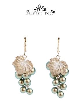 Palnart poc葡萄绿色串珠独特夸张女小众设计感高级森系复古耳环