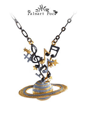 Palnart poc原创小众设计师款小众夏天音乐黑色音符金色土星项链