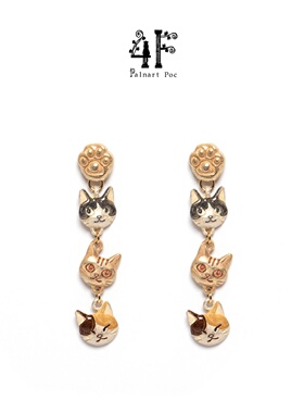 Palnart poc子品牌4F邻里往来耳环耳夹猫咪长款不对称手作个性