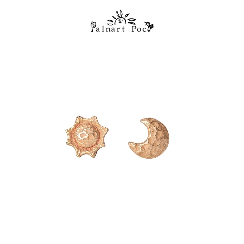 Palnart poc索尔与露娜耳环耳钉金色银色太阳月亮日月复古锤纹