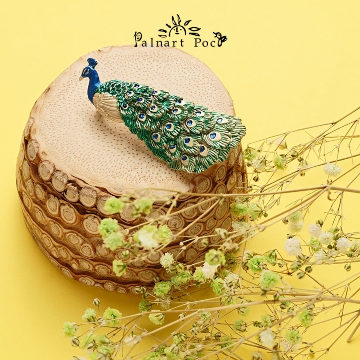 Palnart poc孔雀高档精致女绿色毛呢大衣羽绒服胸针设计感小众