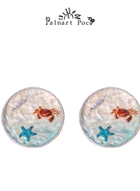 Palnart poc水面耳环耳夹螃蟹贝壳海星寄居蟹波纹日本手作耳饰