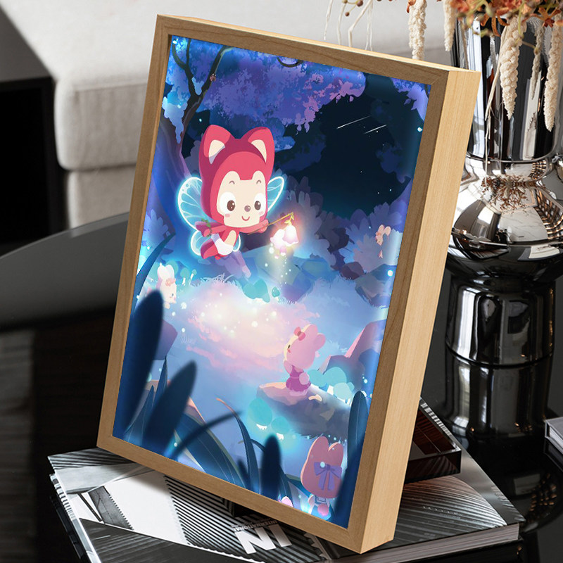 可爱公仔阿狸镜子灯光画二次元卡通动漫发光摆件儿童房音响小夜灯