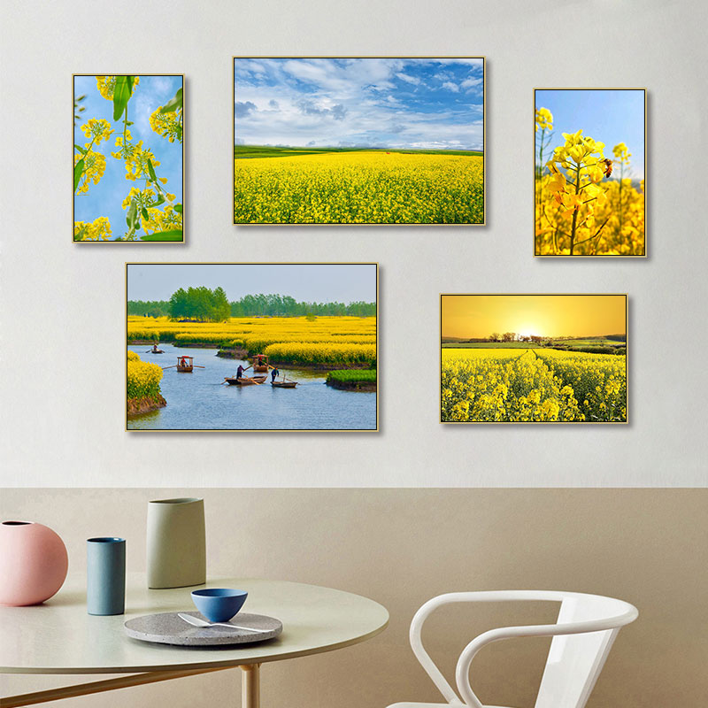 油菜花装饰画小清新治愈系蓝天白云风景餐厅壁画客厅沙发背景挂画