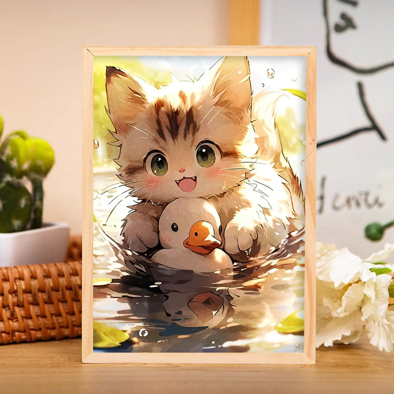 治愈系可爱猫咪镜子灯光画二次元卡通动物音响小夜灯创意发光礼物