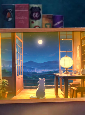 猫咪灯光画温馨小猫灿烂星空创意小夜灯镜子相框送女生生日礼物
