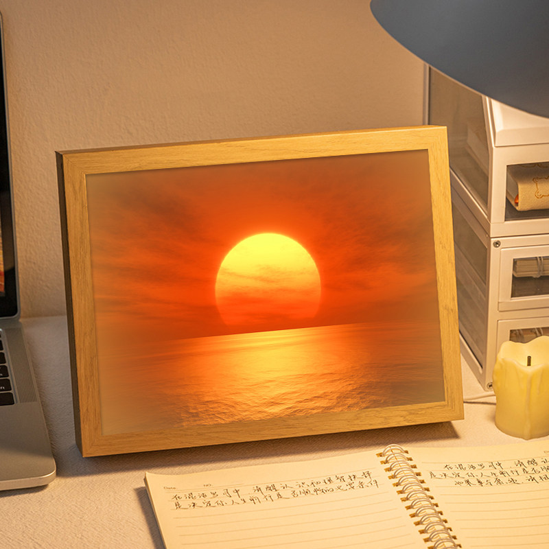 旭日东升灯光画红太阳日落日出夕阳风景小夜灯卧室床头生日礼物