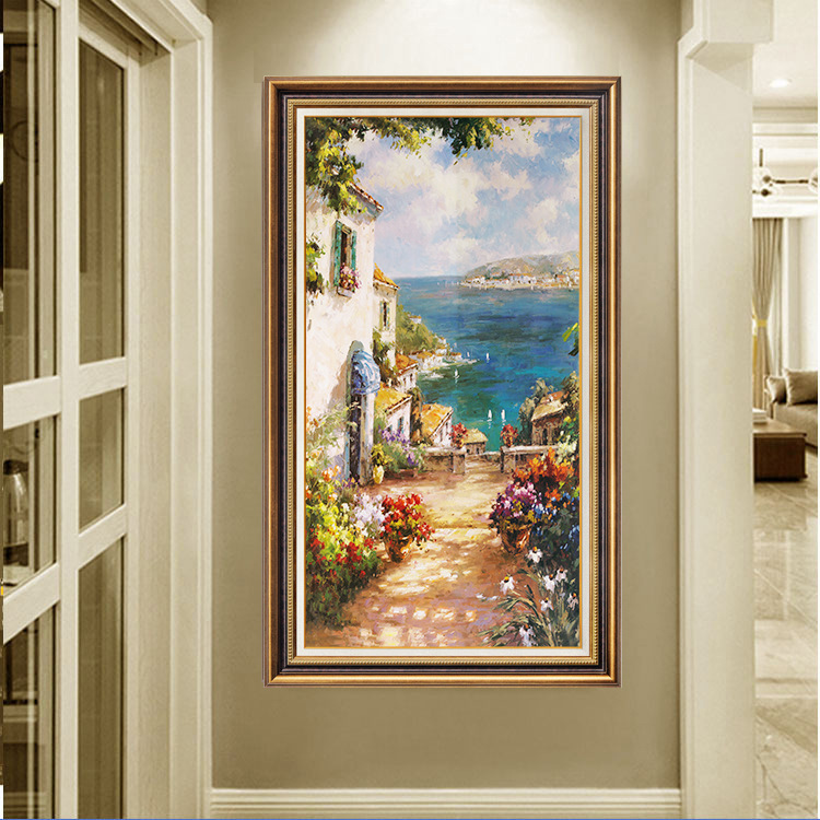 美式威尼斯油画风格入户玄关挂画复古建筑风景酒店包间客厅装饰画图片