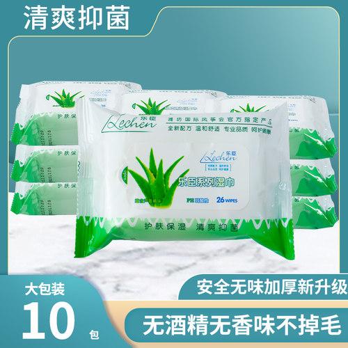 潍坊乐臣卫生湿巾26片芦荟保湿卸妆清洁护肤成人男女纸巾抽取式