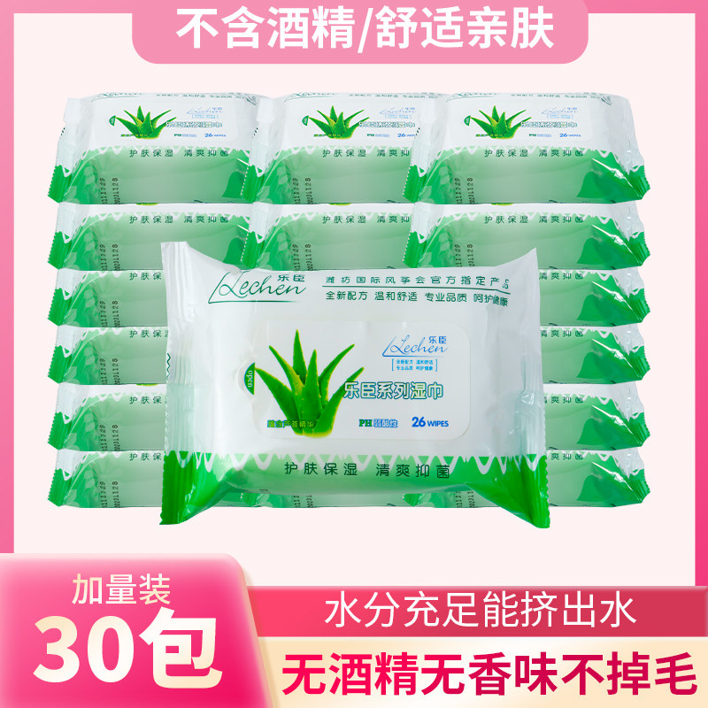 乐臣湿巾芦荟26片清洁护理成人男女私处卫生一箱30袋湿纸巾抽取式