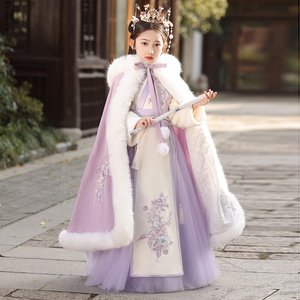 女童汉服加绒超仙中国风古装演出服女孩唐装拜年服新年装加厚