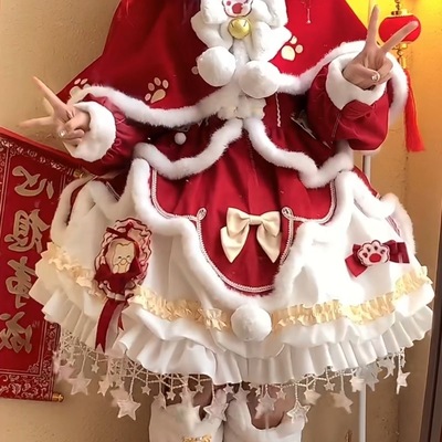 【泡泡熊原创设计】招财猫未命名新年战袍加绒红色lolita可爱lo裙