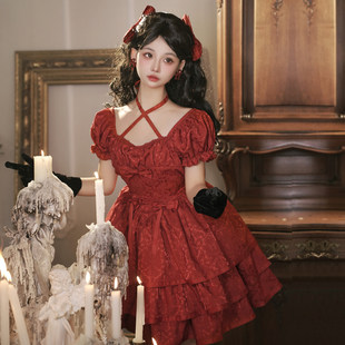 荆棘蔷薇原创洛丽塔洋装 红色短袖蓬蓬公主裙 正版连衣裙