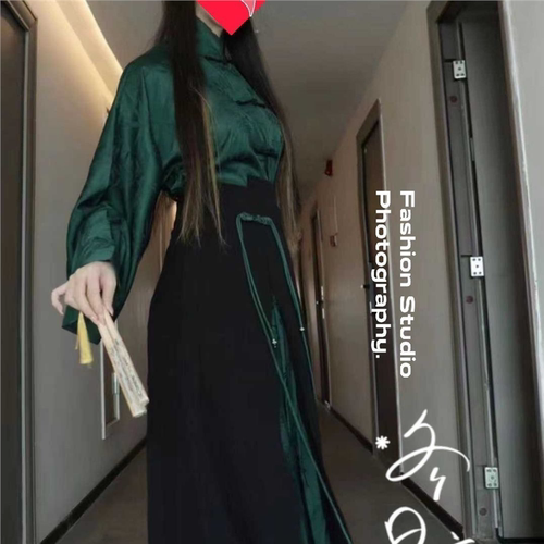 改良国风宋制汉服中国日常通勤元素长干寺中式墨绿色上班秋冬正品