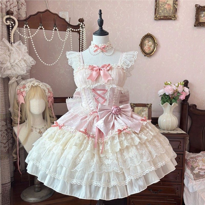 ~白茶少女原创设计Lolita洋装芭蕾风jsk吊带连衣裙女