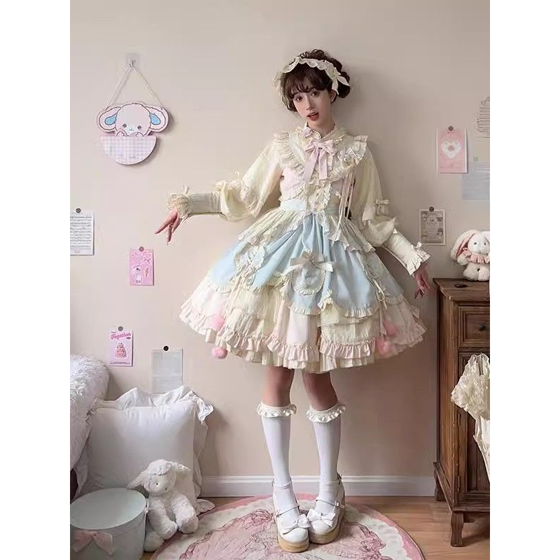 多巴胺蓝粉可爱甜美lolita长袖短款连衣裙OP蓬蓬在逃公主裙秋冬款,模玩/动漫/周边/娃圈三坑/桌游,lolita洛丽塔连衣裙,淘宝优惠券,粉丝福利购,淘宝优惠卷
